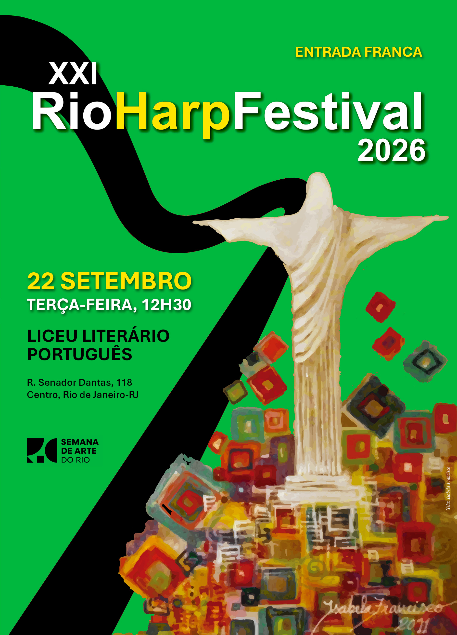 22 de setembro, no Liceu Literário Português: XXI RioHarpFestival